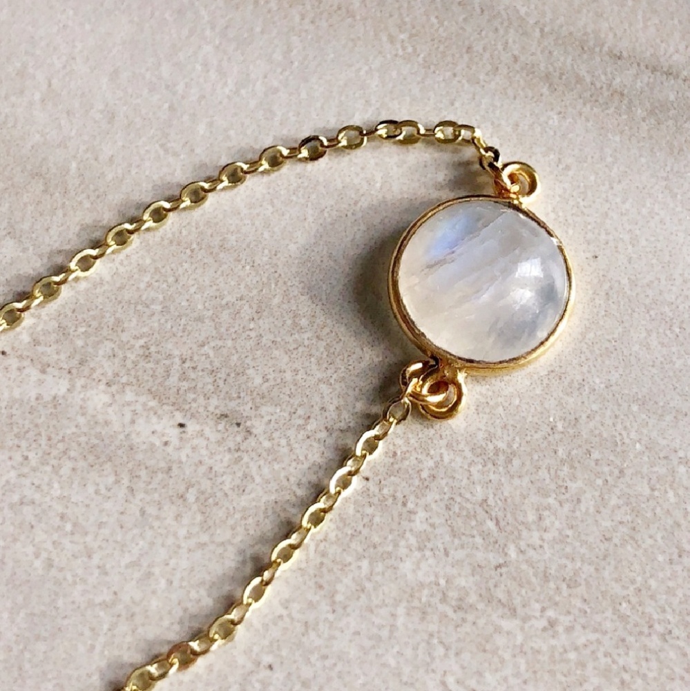 SOLD OUT MOONSTONE Round 14k Gold Necklace 16" NEW - Picture 2 of 7